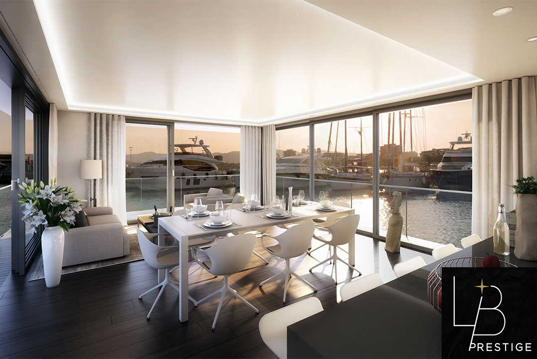 salon - salle à manger dans un penthouse flottant à Cannes